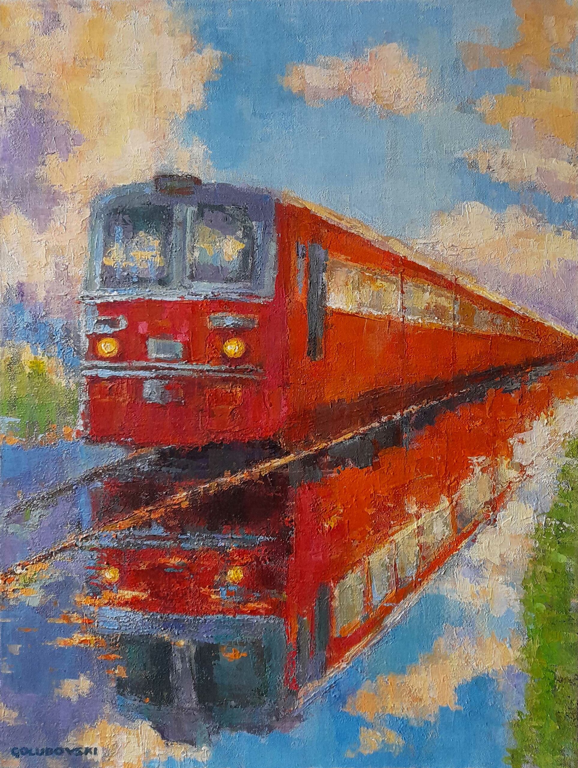Red Train After Rain